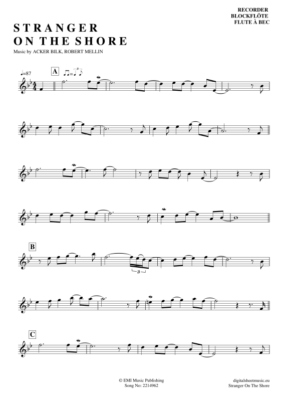 Product gallery: Page 1 of 3 Stranger On The Shore , Bilk, Acker, (recorder)