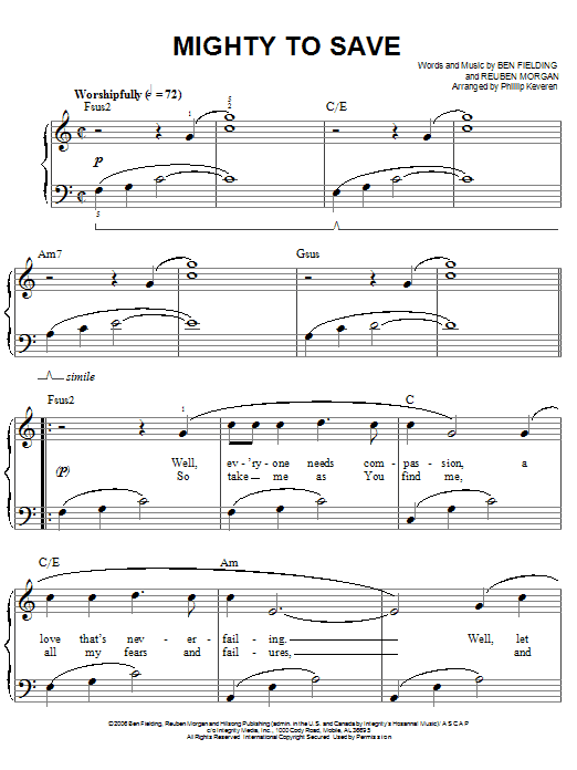 Produktgalerie: Seite 1 von 1 Mighty To Save (arr. Phillip Keveren), Hillsong Worship, Klavier