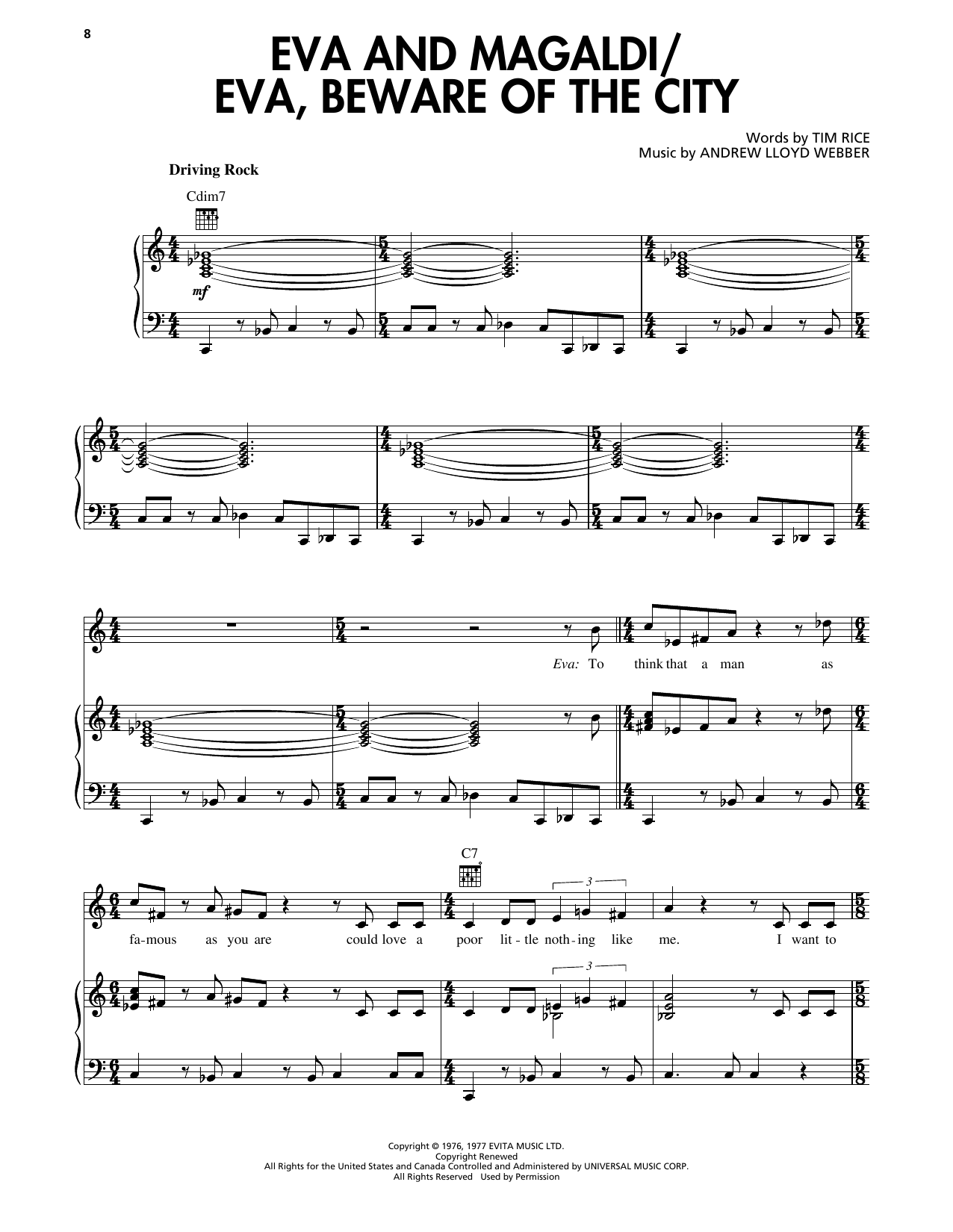 Produktgalerie: Seite 1 von 1 Eva And Magaldi (from Evita), Andrew Lloyd Webber, Gesang, Gitarre, Klavier