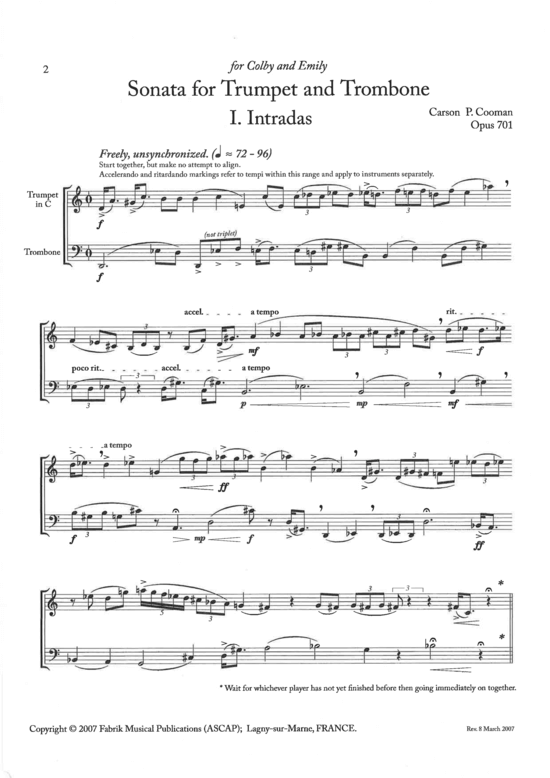 Produktbild zu: Sonata for Trumpet and Trombone Carson P. Cooman