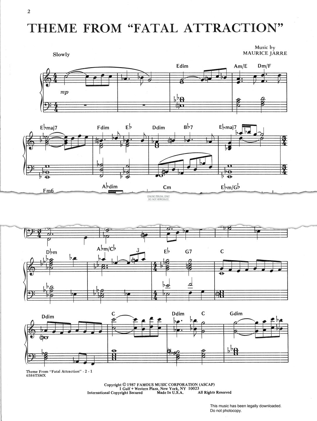 gallery: Theme From 'Fatal Attraction', Maurice Jarre, Gitarre, Klavier