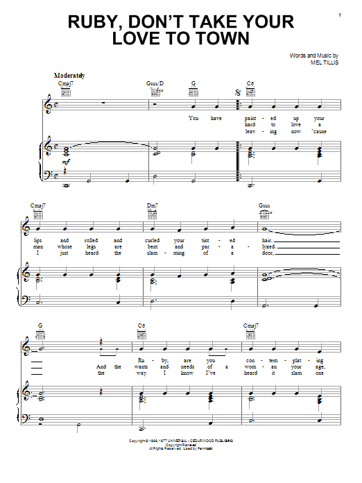 Produktgalerie: Seite 1 von 1 Ruby, Don't Take Your Love To Town, Kenny Rogers, Gesang, Gitarre, Klavier
