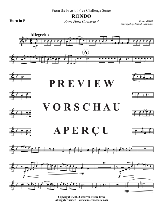 Produktgalerie: Seite 12 von 17 Rondo aus Horn Concerto Nr. 4 , , (Blechbläser-Quintett)