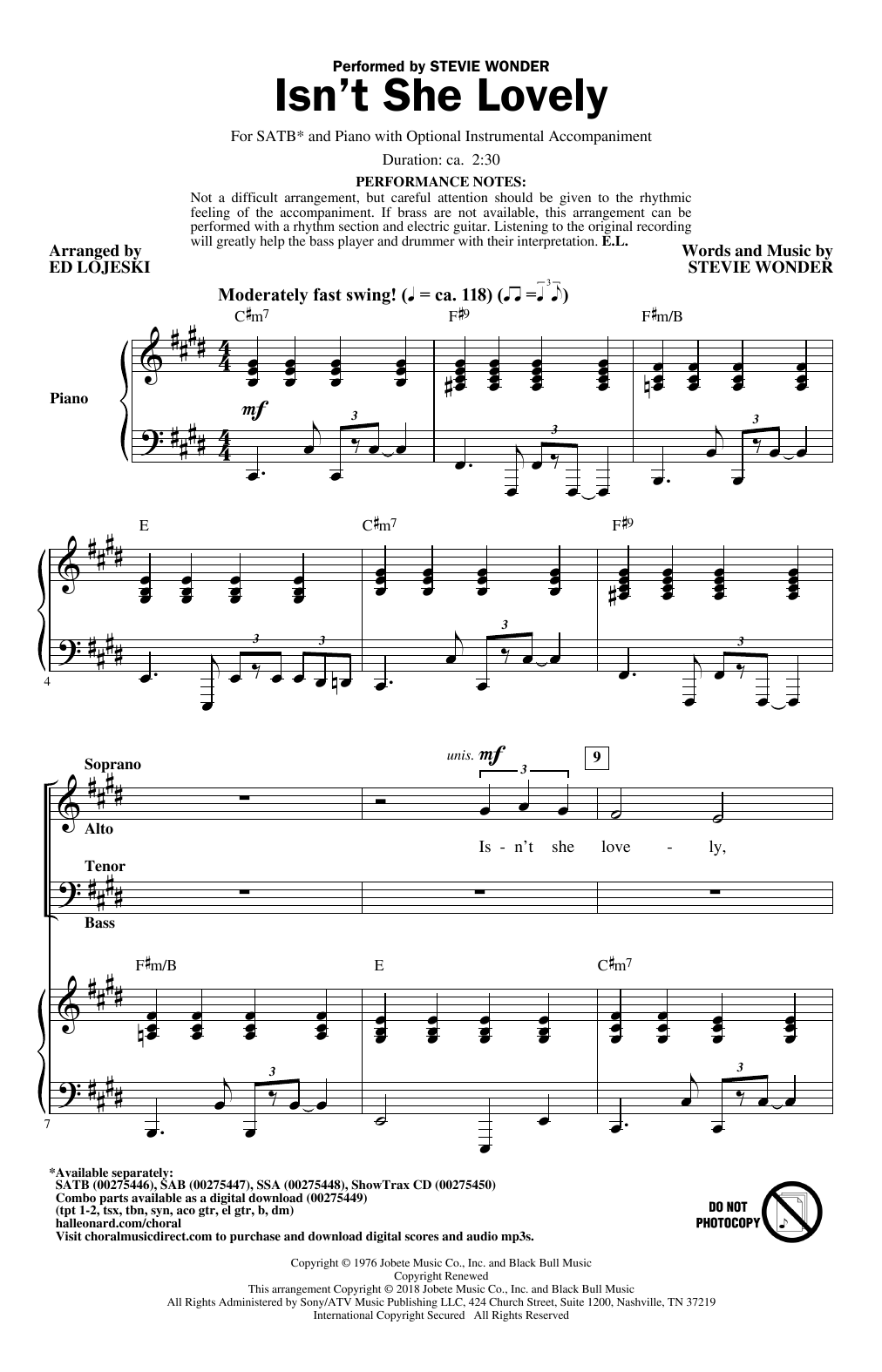 Produktgalerie: Seite 1 von 1 Isn't She Lovely (arr. Ed Lojeski), Stevie Wonder, Chor