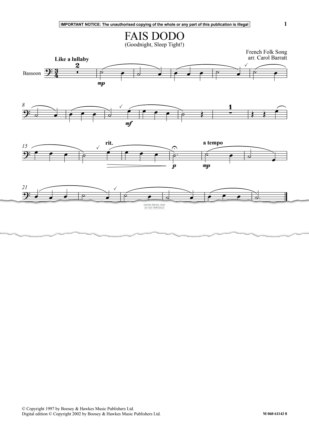 Produktgalerie: Seite 1 von 1 Fais Dodo (Goodnight, Sleep Tight!), , Fagott, Klavier