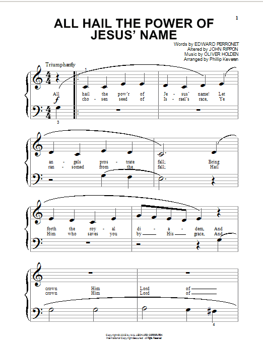 Produktgalerie: Seite 1 von 1 All Hail The Power Of Jesus' Name (arr. Phillip Keveren), Edward Perronet, Klavier