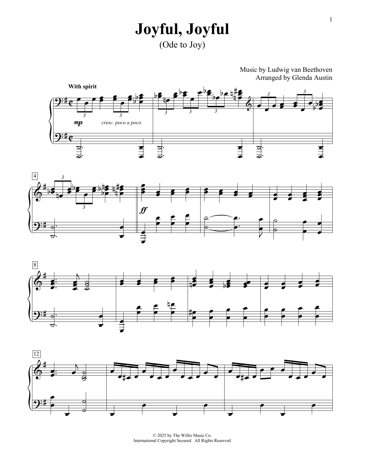 Product picture to: Joyful, Joyful (Ode To Joy) (arr. Glenda Austin)