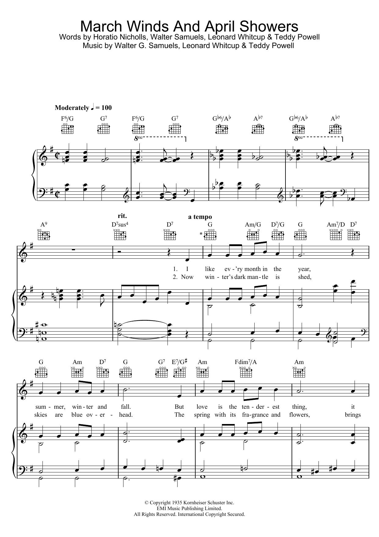 Produktgalerie: Seite 1 von 1 March Winds And April Showers, Walter G. Samuels, Gesang, Gitarre, Klavier