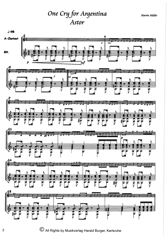 gallery: One Cry For Argentina - Suite für Melodieinstrument & Gitarre, , A-Klarinette und Gitarre - Partitur