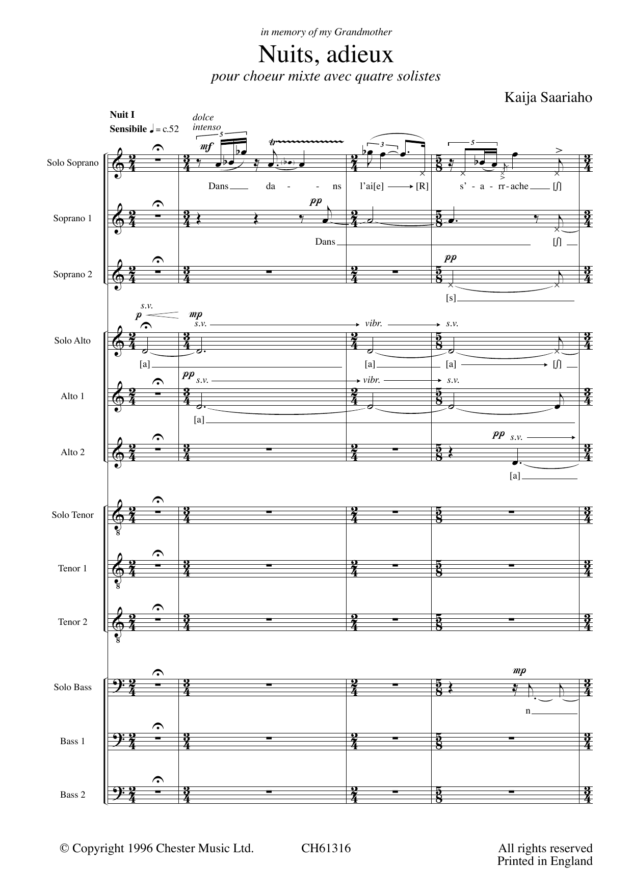 Produktgalerie: Seite 1 von 1 Nuits, Adieu, Kaija Saariaho, Chor