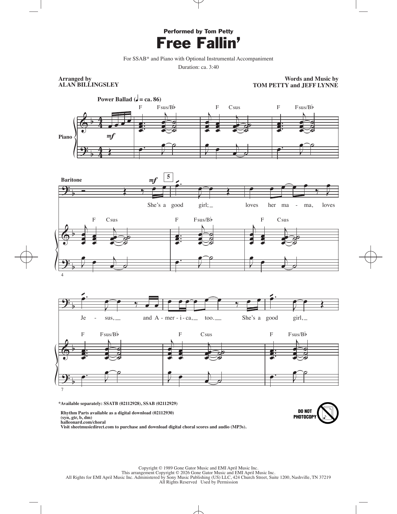 Product gallery: Page 1 of 1 Free Fallin' (arr. Alan Billingsley), Tom Petty