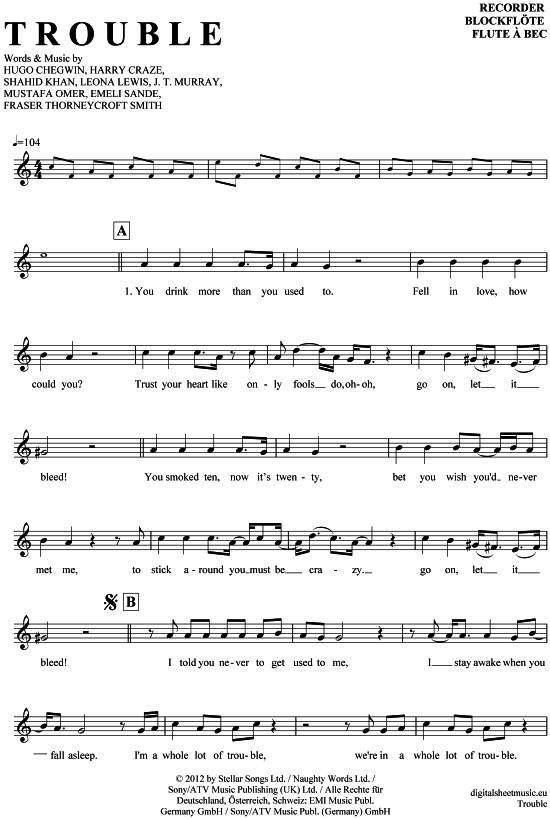 Product gallery: Page 1 of 4 Trouble , Lewis, Leona, (recorder)