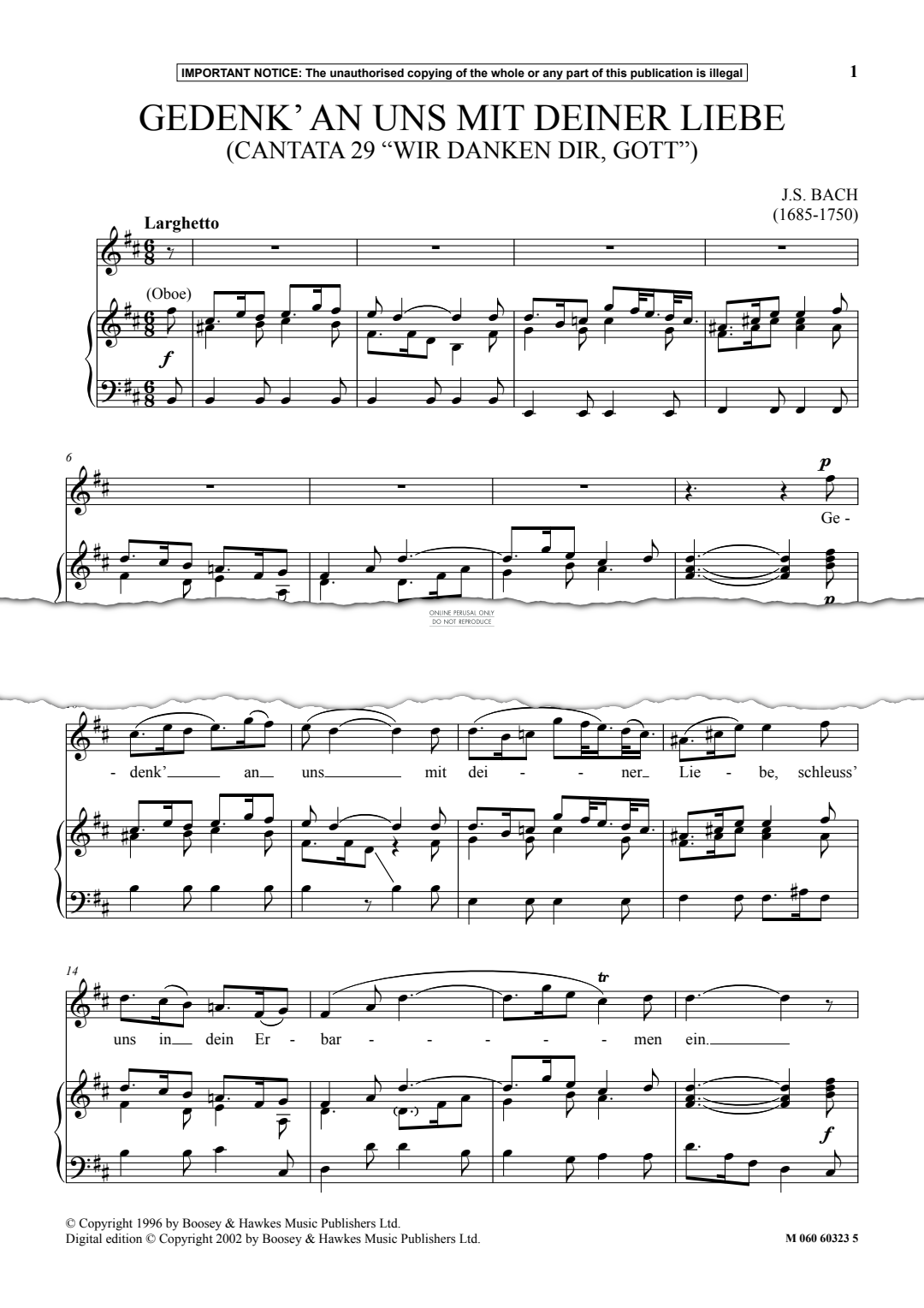 Produktgalerie: Seite 1 von 1 Gedenk An Uns Mit Deiner Liebe (Cantata 29 'Wir Danken Dir, Gott'), Johann Sebastian Bach, Gesang, Klavier