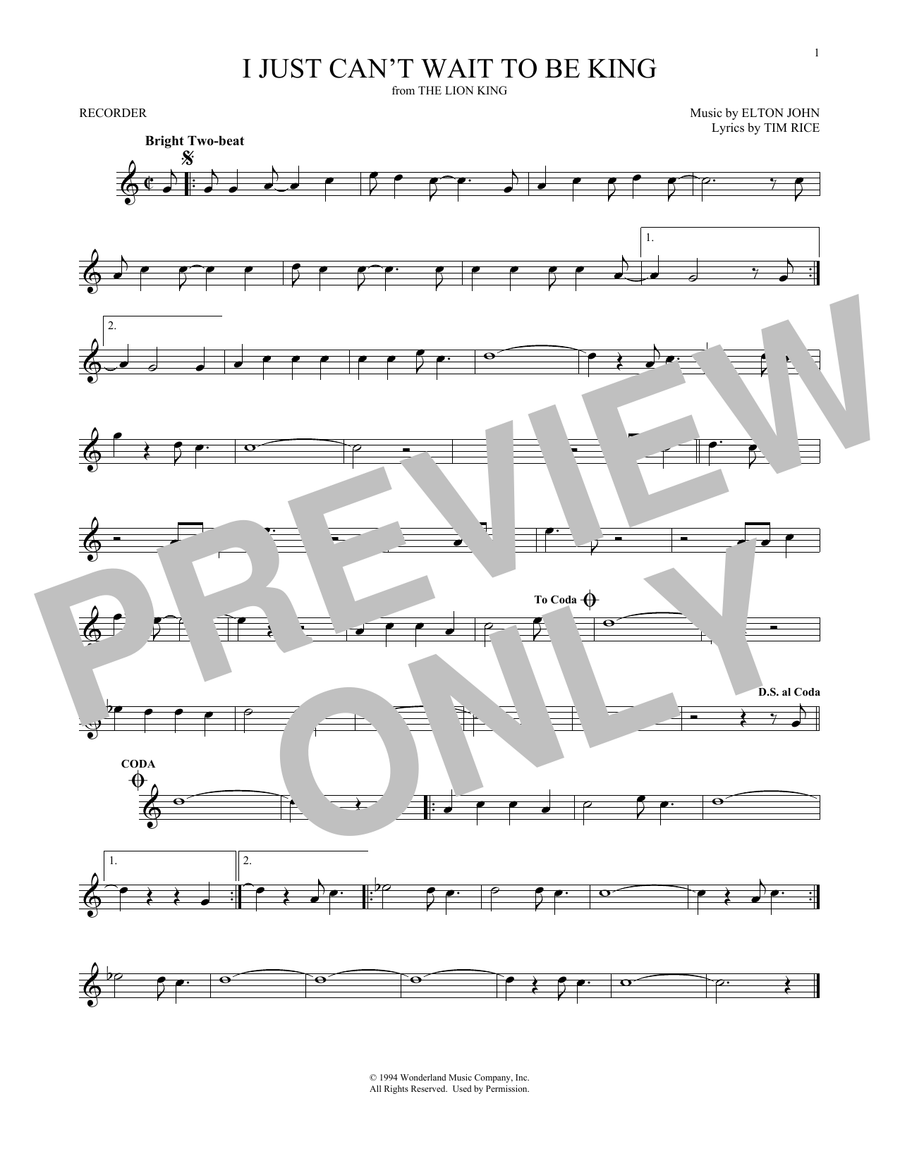 Product gallery: Page 1 of 1 I Just Can't Wait To Be King (from The Lion King), Elton John