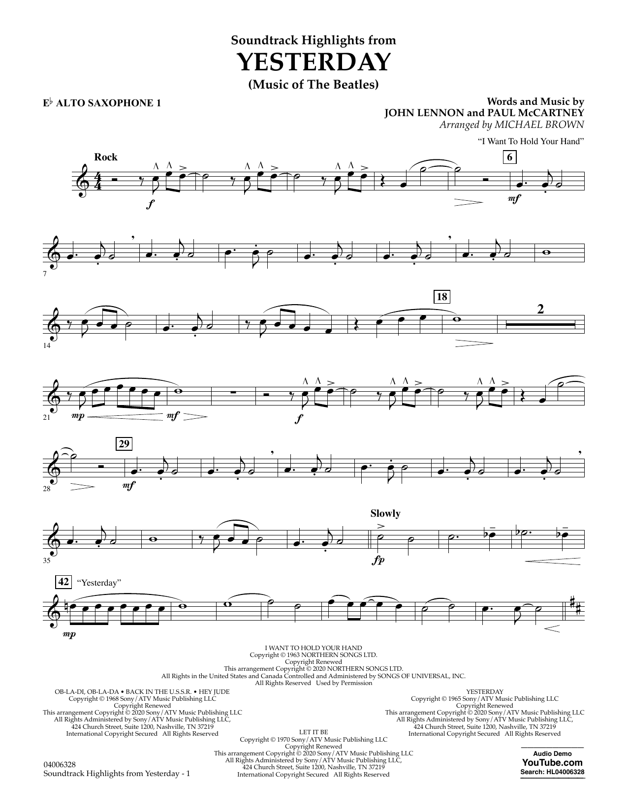 Produktgalerie: Seite 1 von 1 Highlights from Yesterday (Music Of The Beatles) (arr. Michael Brown) - Eb Alto Saxophone 1, The Beatles, Ensemble