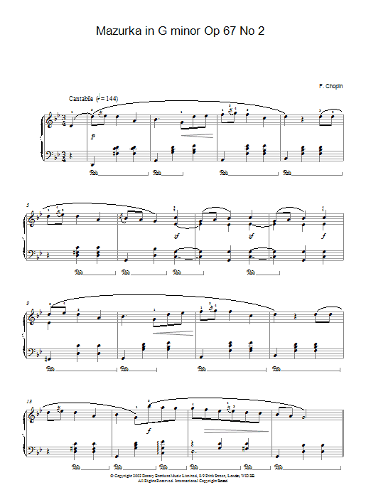 Product gallery: Page 1 of 1 Mazurka In G Minor, Op. 67, No. 2, Frederic Chopin
