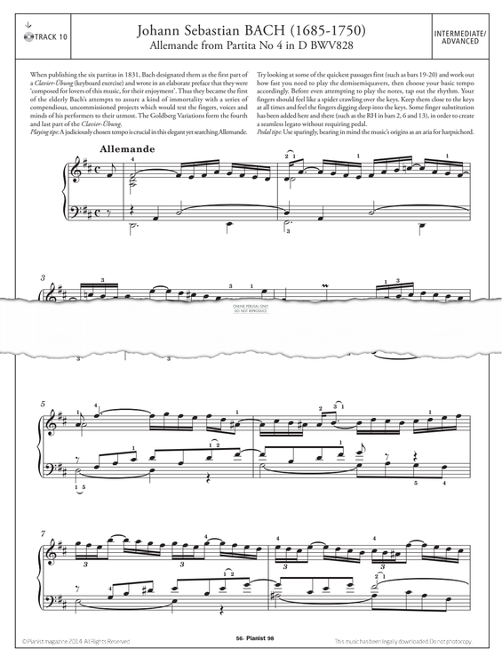 Produktgalerie: Seite 1 von 1 Allemande from 'Partita No.4 in D BWV828', Johann Sebastian Bach, Klavier