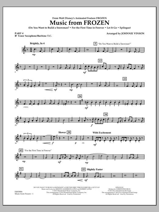 Produktbild zu:  Music from "Frozen" - Pt.4 - Bb Tenor Sax/Bar. T.C. - Johnnie Vinson