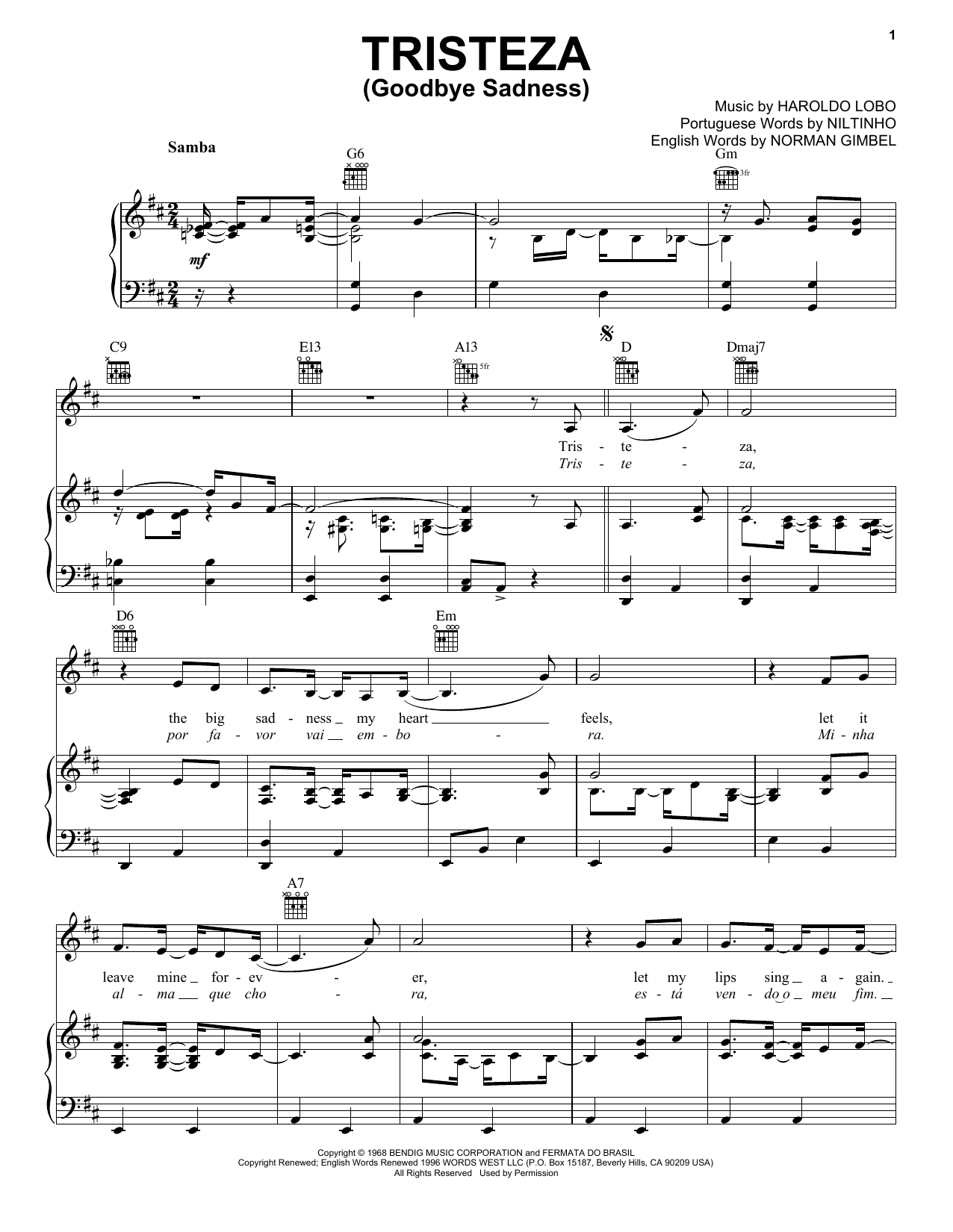 Produktgalerie: Seite 1 von 1 Tristeza (Goodbye Sadness), Niltinho, Gesang, Gitarre, Klavier