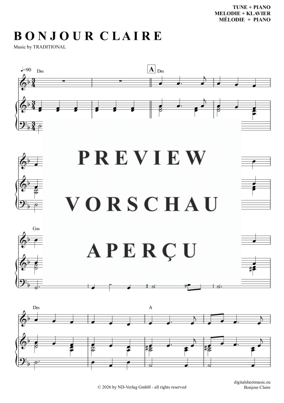 Produktgalerie: Seite 2 von 7 Bonjour Claire, Traditional, Klavier und Gesang