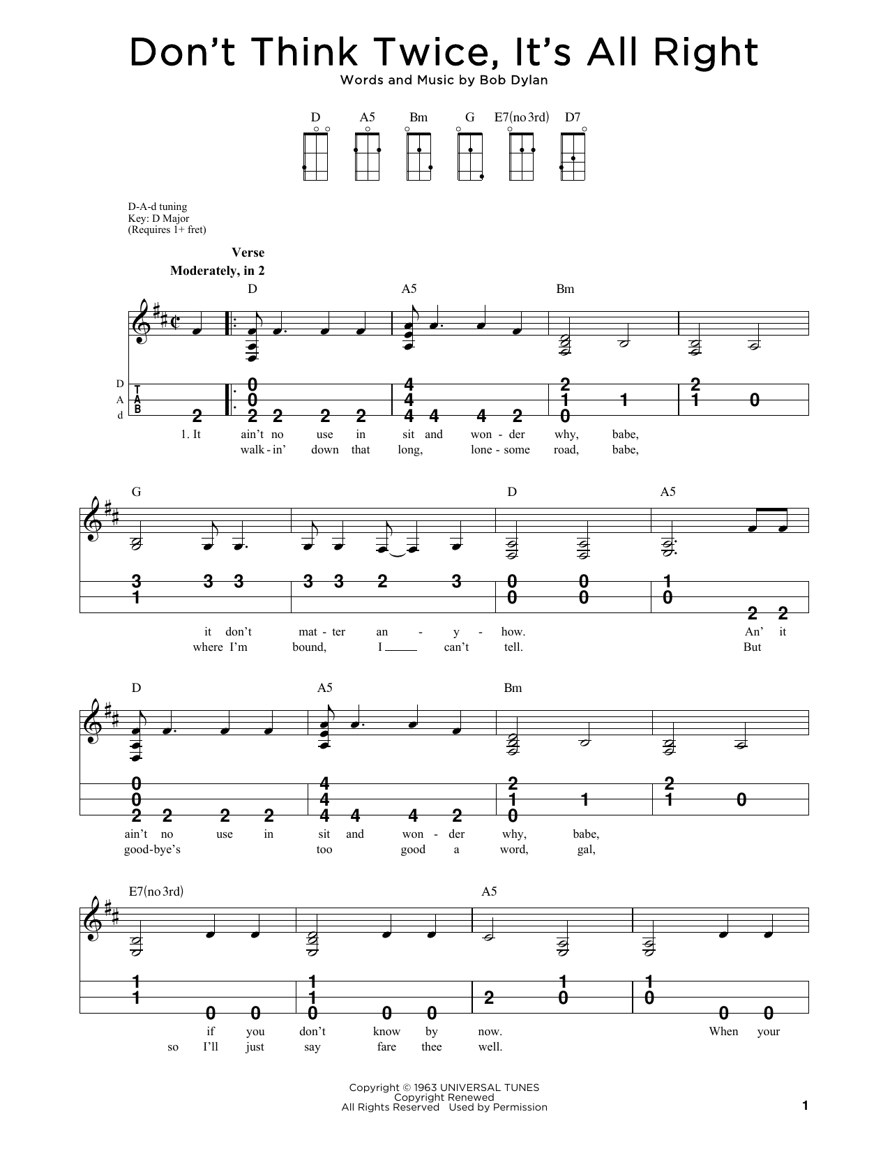 Produktbild zu:  Don't Think Twice, It's All Right - Bob Dylan