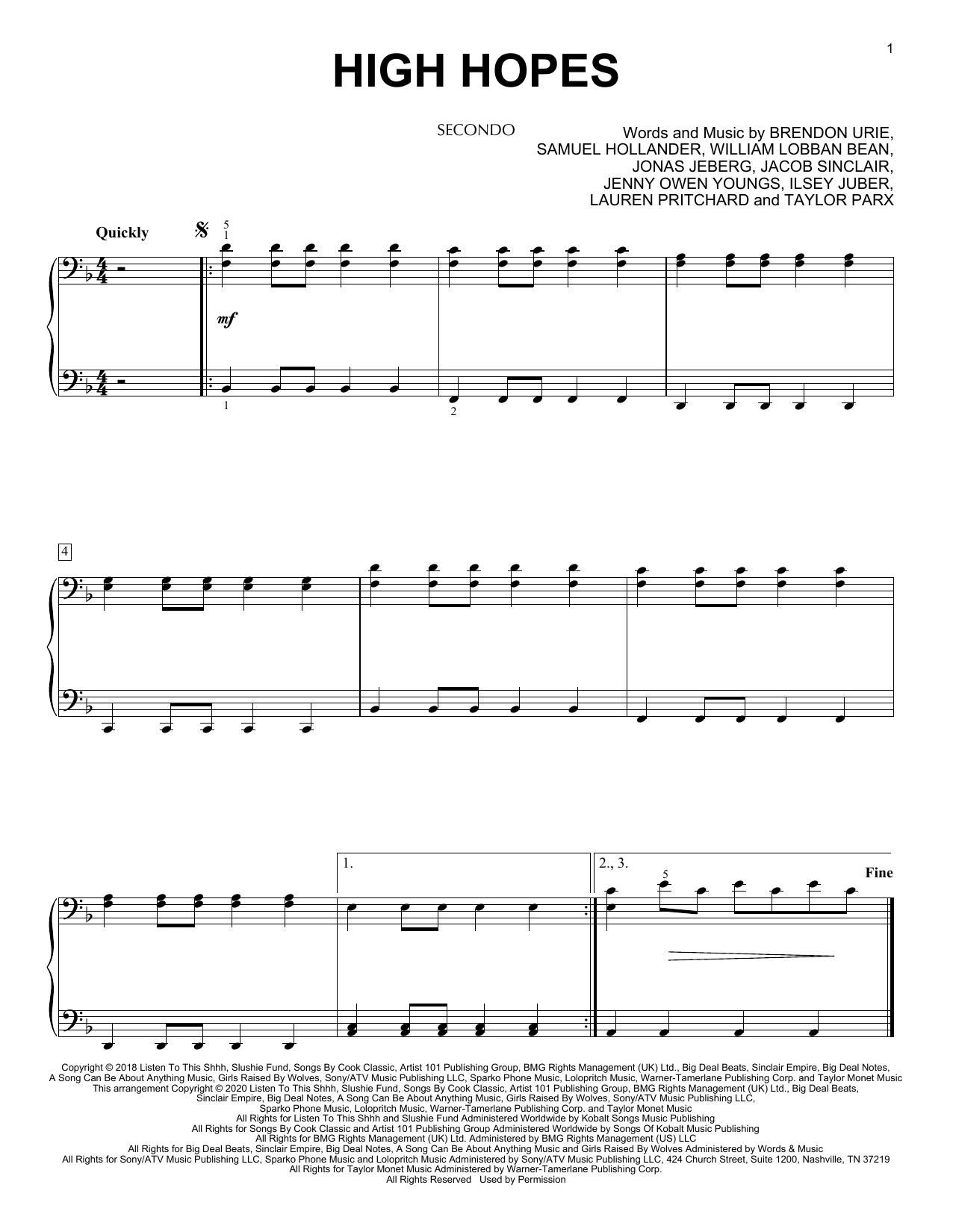 Produktgalerie: Seite 1 von 1 High Hopes (arr. David Pearl), Panic! At The Disco, Klavier