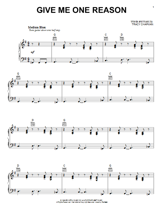 Produktgalerie: Seite 1 von 1 Give Me One Reason, Tracy Chapman, Gesang, Gitarre, Klavier