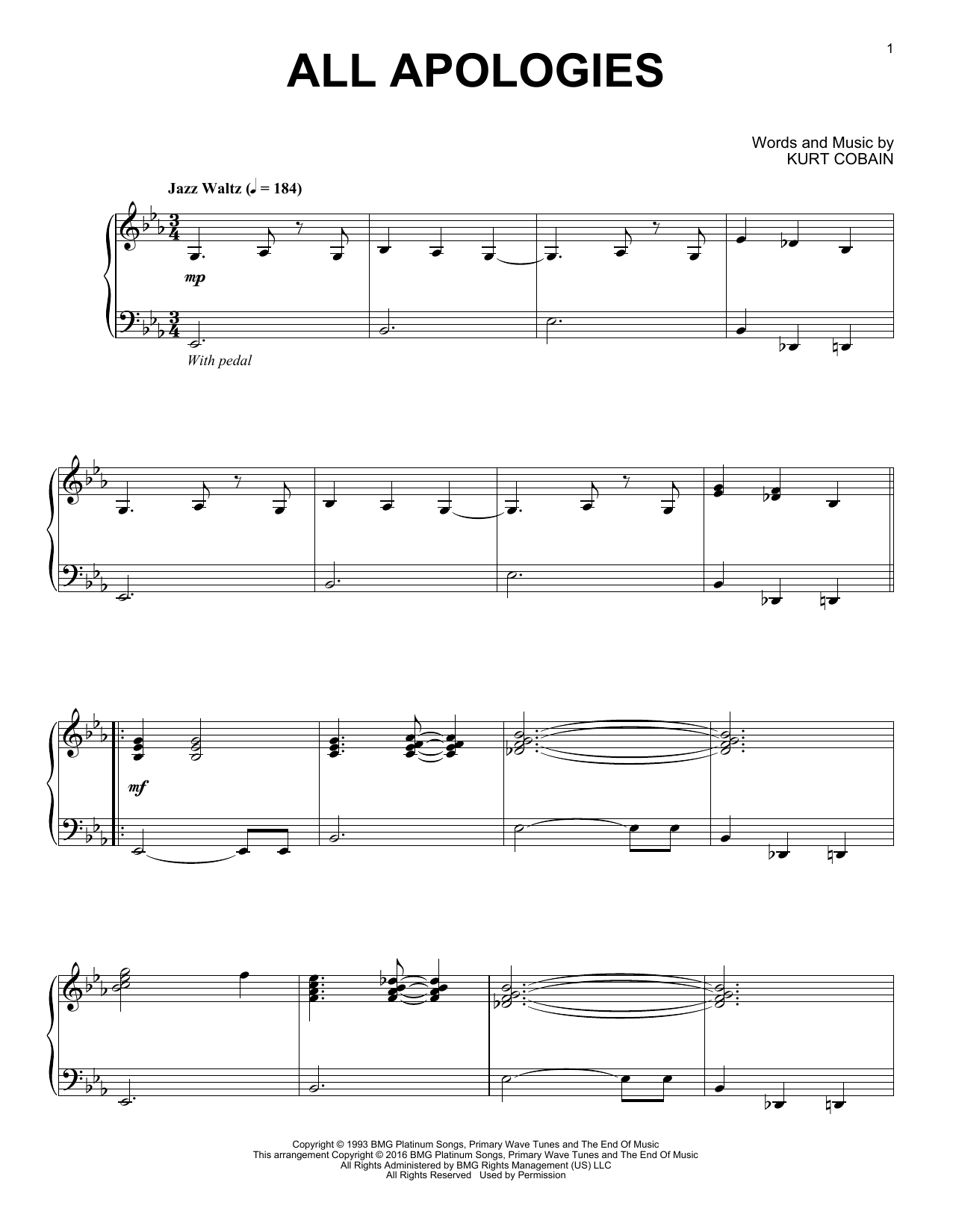 Produktgalerie: Seite 1 von 1 All Apologies [Jazz version], Nirvana, Klavier
