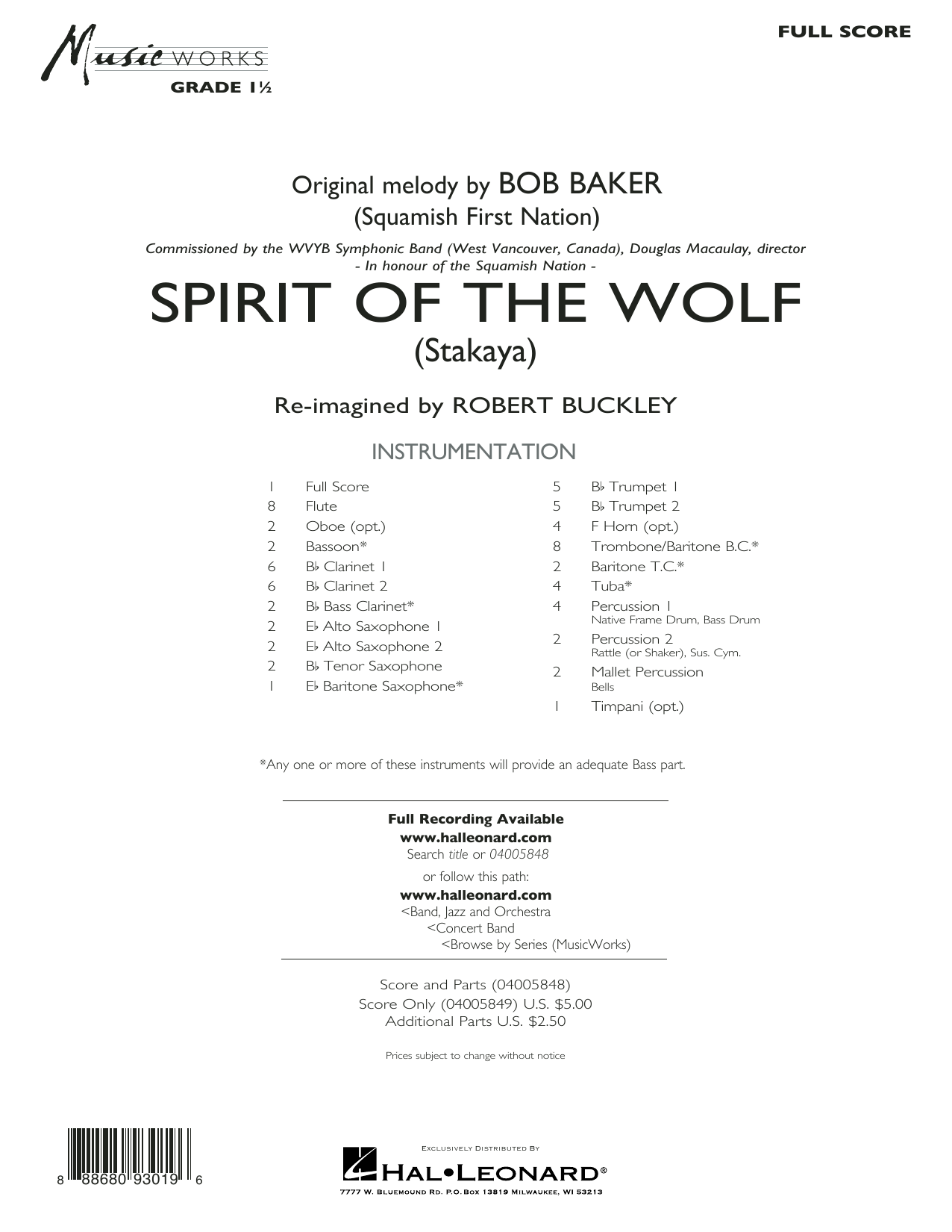 Product picture to: Spirit of the Wolf (Stakaya) - Conductor Score (Full Score)