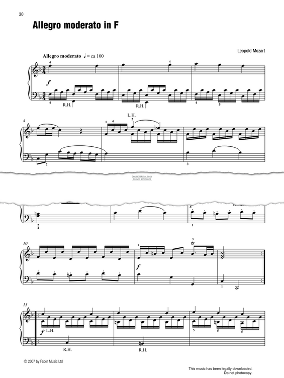 Product gallery: Page 1 of 1 Allegro Moderato In F (Best of Grade 5 Piano), Leopold Mozart
