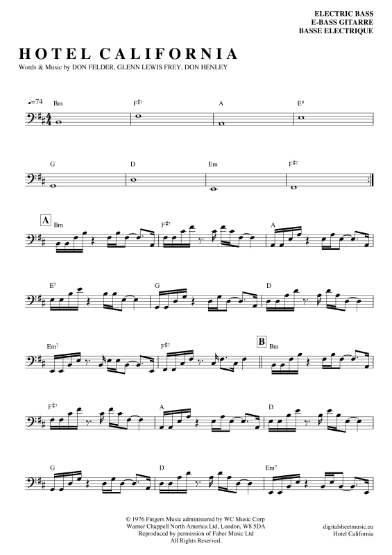 Product gallery: Page 1 of 5 Hotel California, Eagles, The, Bass Guitar