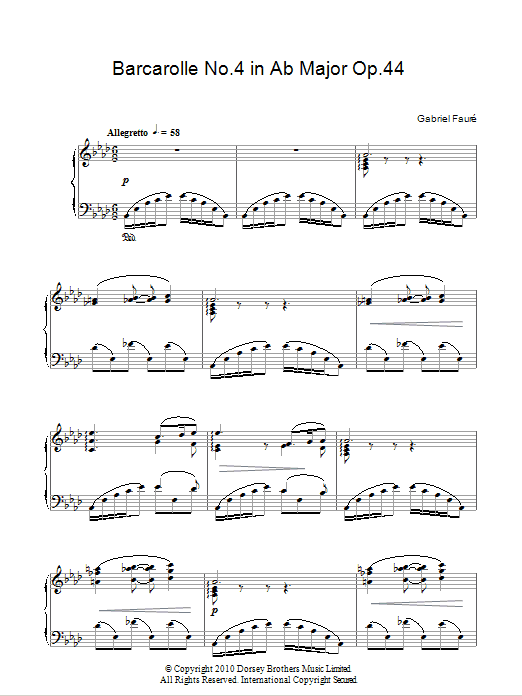Product gallery: Page 1 of 1 Barcarolle No. 4 In A Flat Major, Op. 44, Gabriel Faure