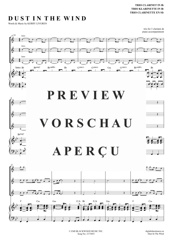 Product gallery: Page 2 of 11 Dust In The Wind, Kansas, (clarinet trio + piano)