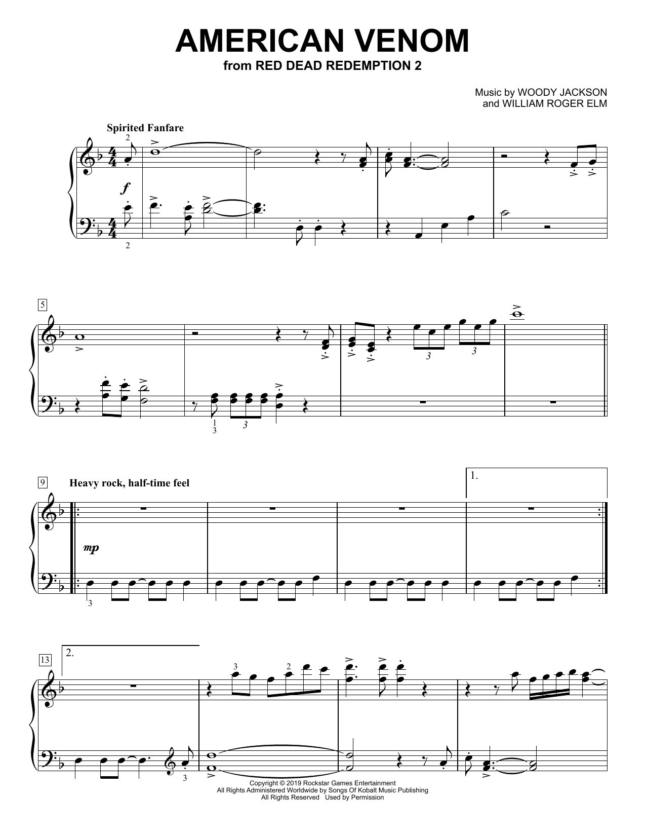 Produktgalerie: Seite 1 von 1 American Venom (from Red Dead Redemption II), Woody Jackson, Klavier