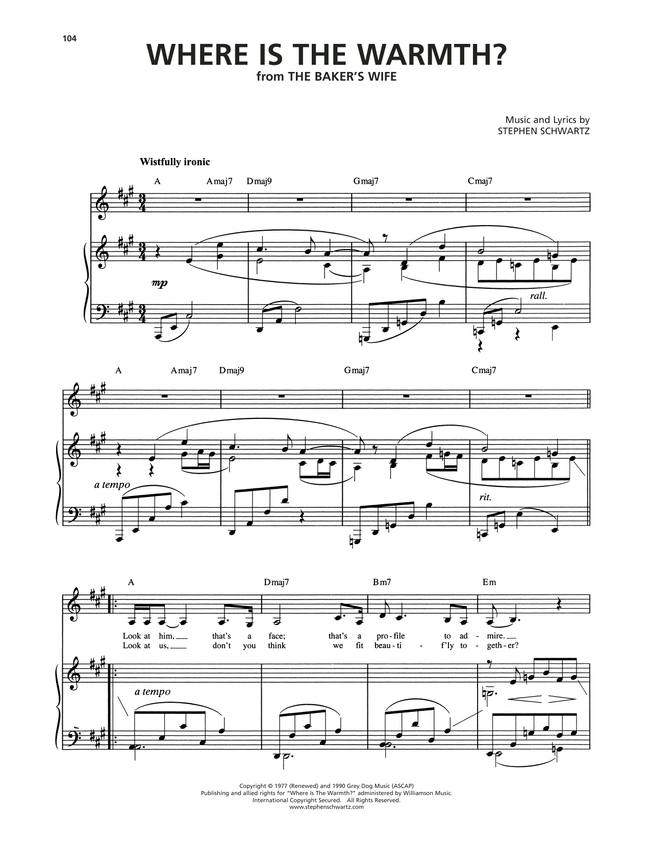 Produktgalerie: Seite 1 von 1 Where Is The Warmth? (from The Baker's Wife), Stephen Schwartz, Gesang, Klavier