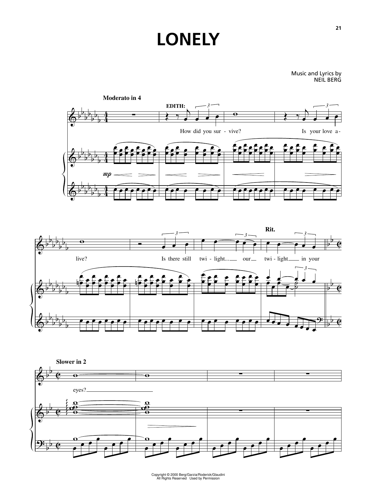 Produktgalerie: Seite 1 von 1 Lonely (from The Prince And The Pauper), Bernie Garzia, Gesang, Klavier