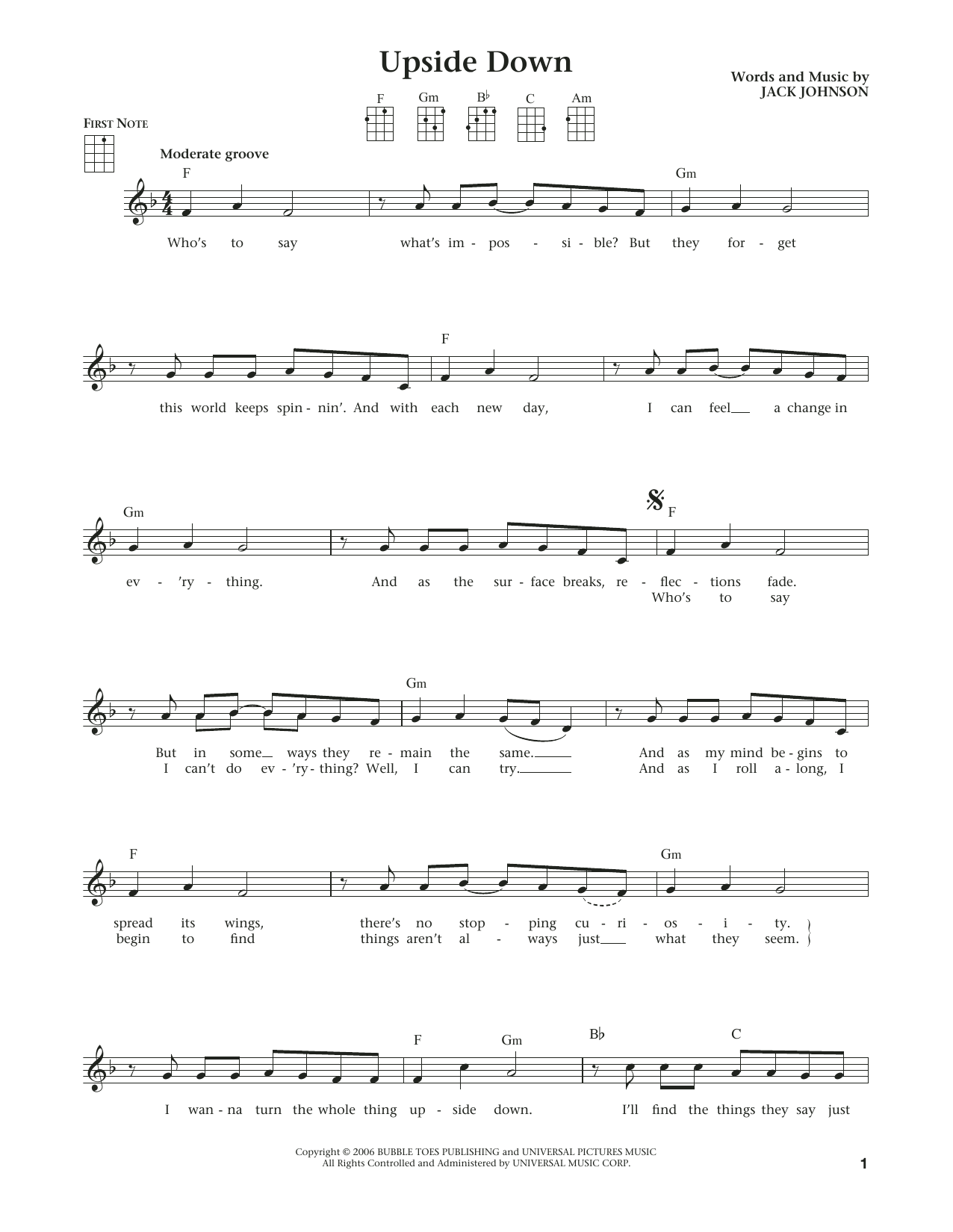 Product gallery: Page 1 of 1 Upside Down (from The Daily Ukulele) (arr. Liz and Jim Beloff), Jack Johnson