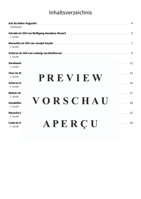 Product gallery: Page 5 of 11 Ach du lieber Augustin op. 115 - Charakterstücke im Stil berühmter Meister, , Solo Piano