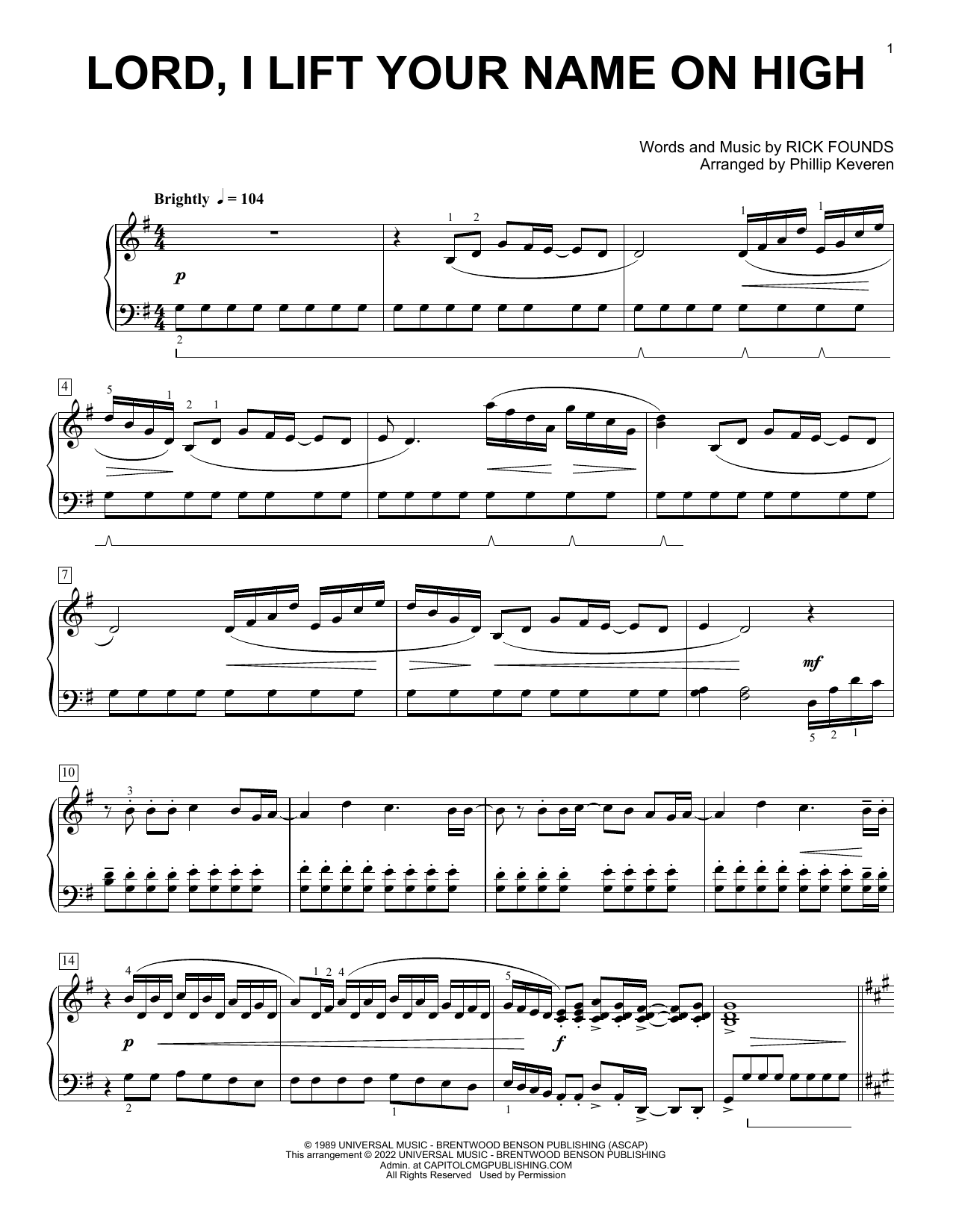 Product picture to: Lord, I Lift Your Name On High [Classical version] (arr. Phillip Keveren)