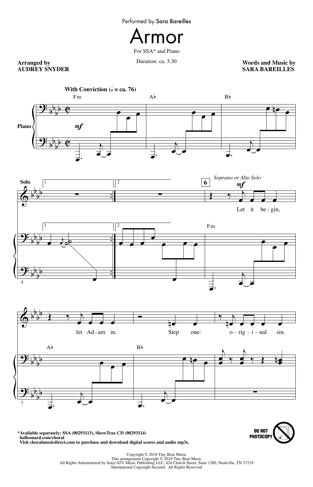 Produktgalerie: Seite 1 von 1 Armor (arr. Audrey Snyder), Sara Bareilles, Chor