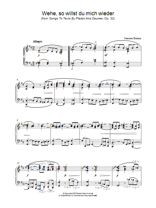 Product gallery: Page 1 of 1 Wehe, so willst du mich wieder (from Songs To Texts By Platen And Daumer, Op. 32), Johannes Brahms
