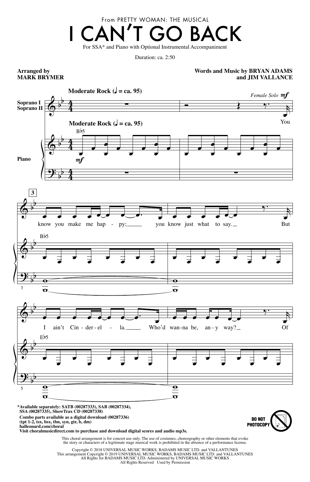 Produktgalerie: Seite 1 von 1 I Can't Go Back (from Pretty Woman: The Musical) (arr. Mark Brymer), Bryan Adams & Jim Vallance, Chor