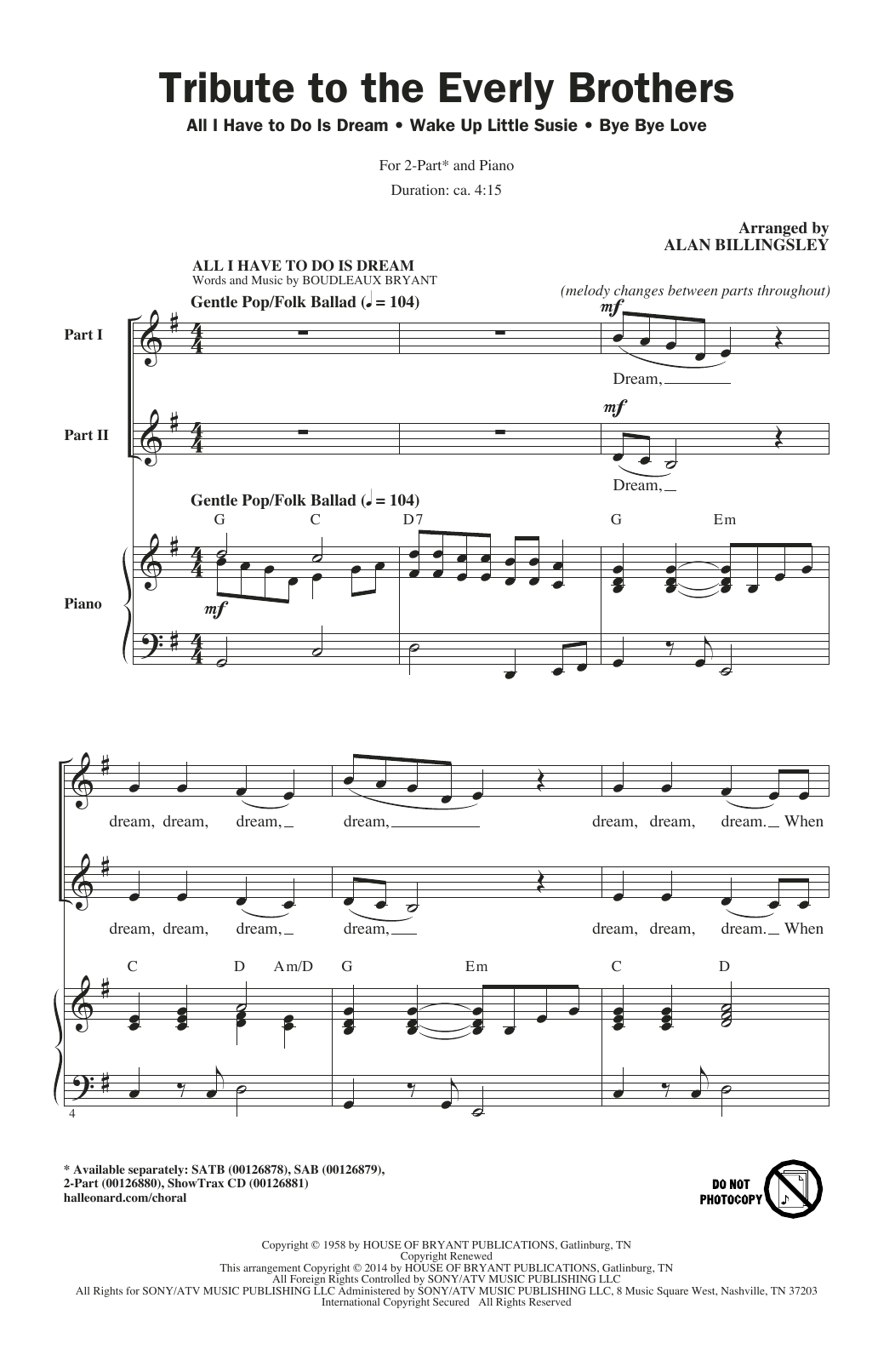 Produktbild zu: Tribute To The Everly Brothers (arr. Alan Billingsley)