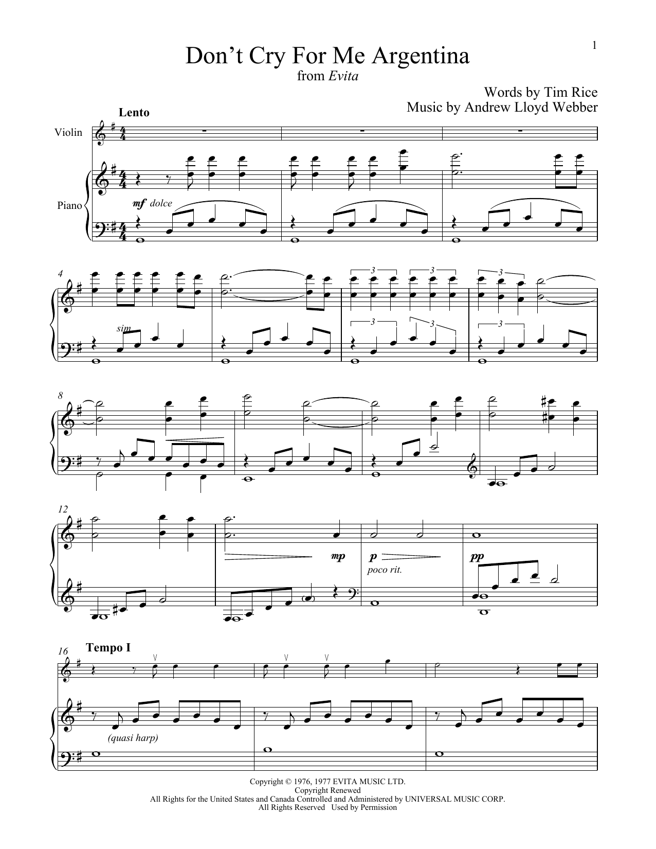 Product picture to:  Don't Cry For Me Argentina - Andrew Lloyd Webber