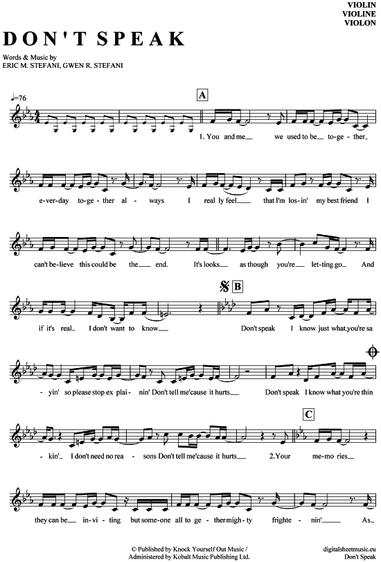 Product gallery: Page 1 of 4 Don´t speak , No Doubt, (violin)