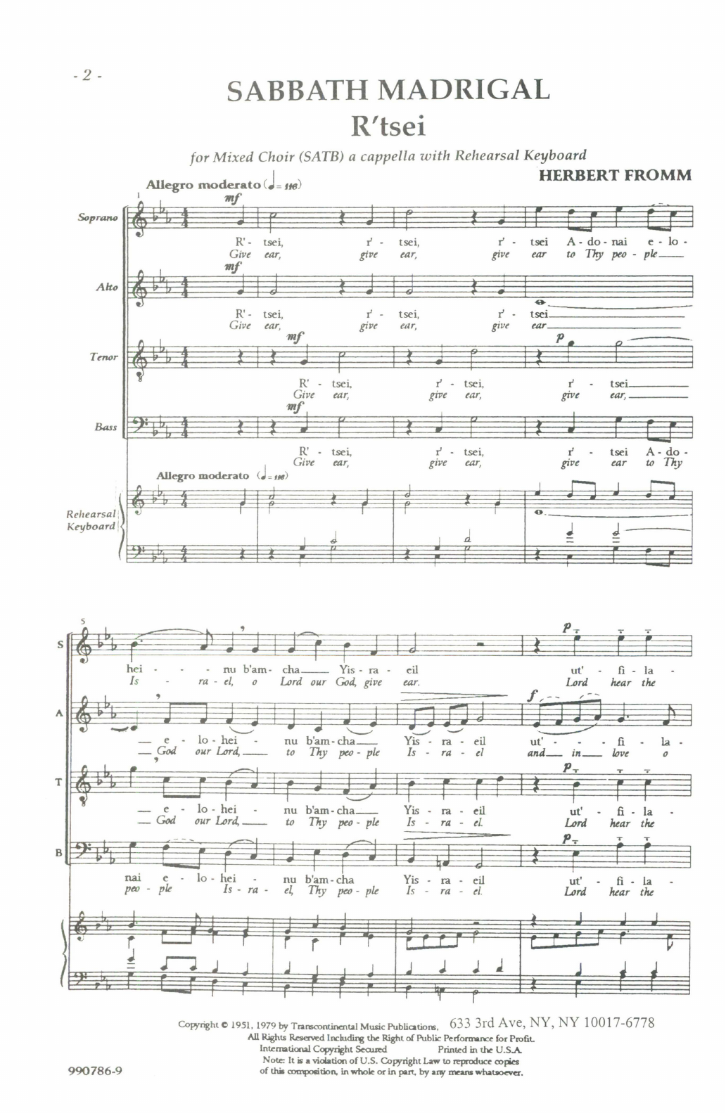 Product picture to: Sabbath Madrigal (R'tsei)
