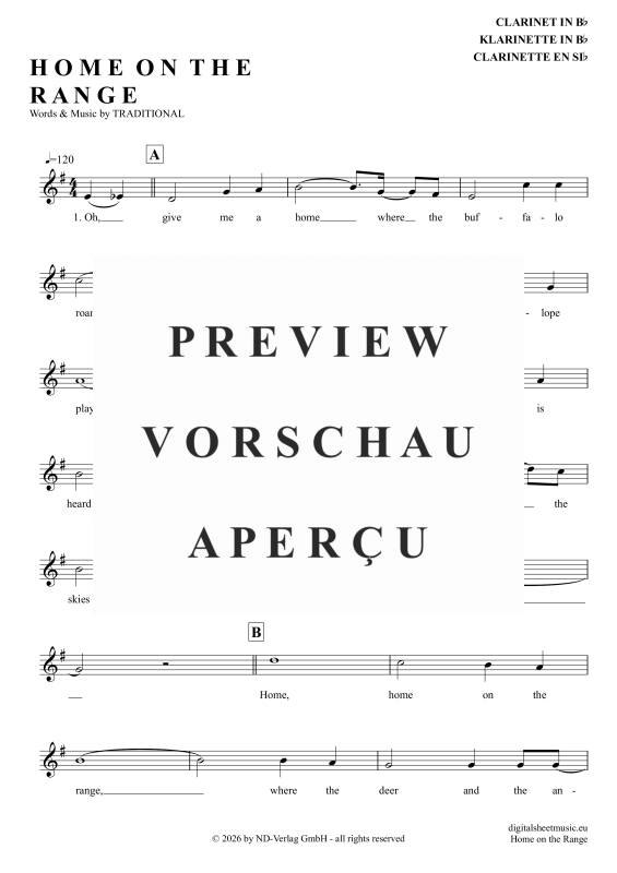 Product gallery: Page 2 of 4 Home On The Range, Folk Song, American, Clarinet in B-flat