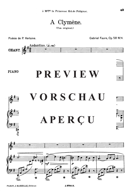 Product gallery: Page 2 of 6 A Clymène Op.58 No.4, , Soprano Solo and Piano