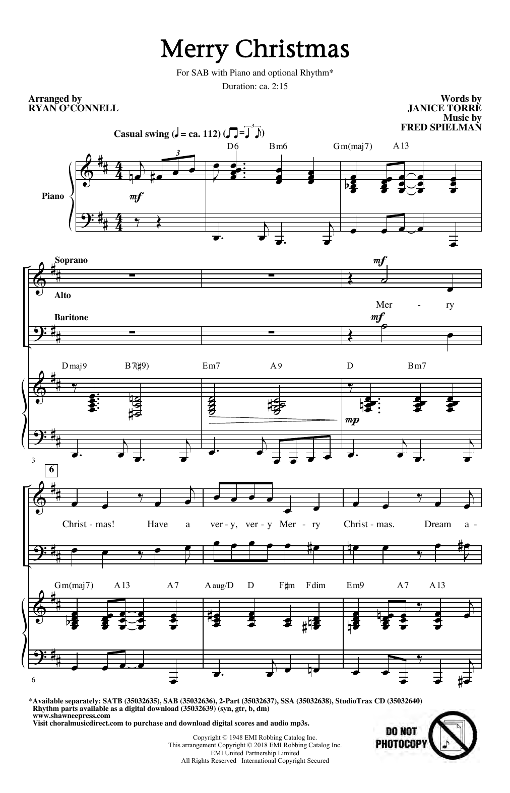 Produktgalerie: Seite 1 von 1 Merry Christmas (arr. Ryan O'Connell), Janice Torre & Fred Spielman, Chor