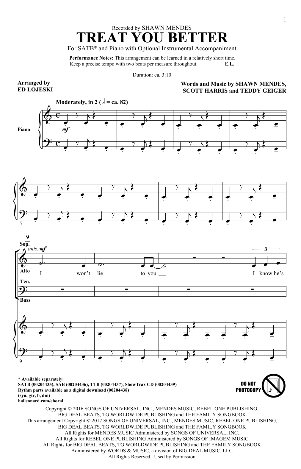 Produktbild zu: Treat You Better (arr. Ed Lojeski)